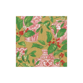 Caspari Holly and Porcelain Paper Cocktail Napkins - 20 Per Package 16600C
