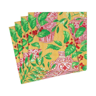 Caspari Holly and Porcelain Paper Cocktail Napkins - 20 Per Package 16600C