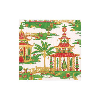 Caspari Christmas Pagodas Paper Cocktail Napkins in White - 20 Per Package 16610C