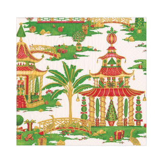 Caspari Christmas Pagodas Paper Luncheon Napkins in White - 20 Per Package 16610L