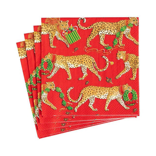 Caspari Christmas Leopards Paper Cocktail Napkins in Red - 20 Per Package - 2 Packages 16620CX2