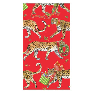 Caspari Christmas Leopards Paper Guest Towel Napkins in Red - 15 Per Package 16620G