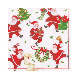 Caspari Dancing Santas Paper Luncheon Napkins - 20 Per Package 16670L