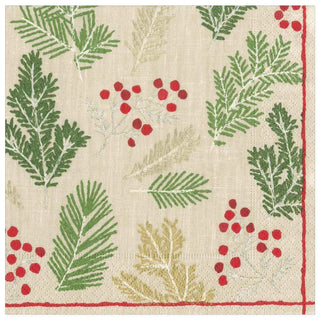 Caspari Sprigs and Berries Paper Dinner Napkins in Linen - 20 Per Package 16690D
