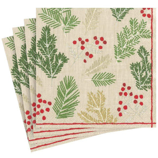 Caspari Sprigs and Berries Paper Dinner Napkins in Linen - 20 Per Package 16690D