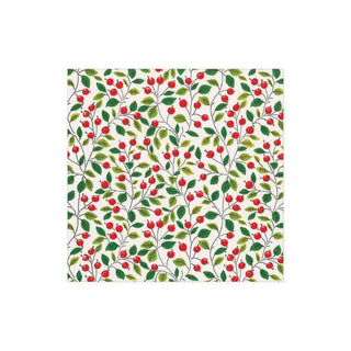 Caspari Berries and Leaves Paper Cocktail Napkins in White - 20 Per Package 16700C