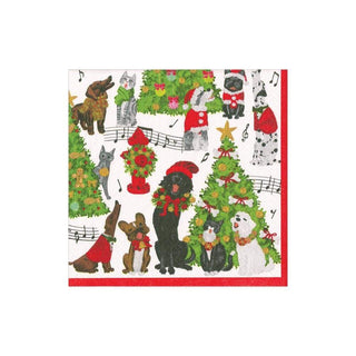 Caspari Caroling Pets Boxed Paper Cocktail Napkins - 40 Per Box 16770B