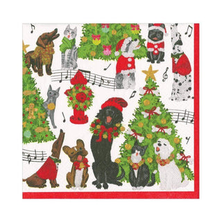 Caspari Caroling Pets Paper Luncheon Napkins - 20 Per Package 16770L