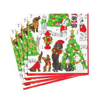 Caspari Caroling Pets Paper Luncheon Napkins - 20 Per Package 16770L