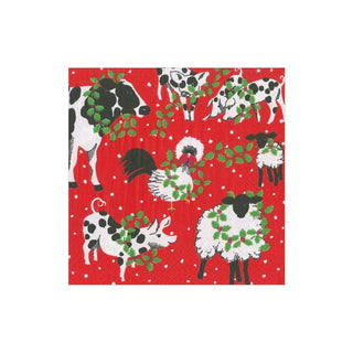 Caspari Christmas on the Farm Paper Cocktail Napkins - 20 Per Package 16780C