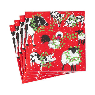 Caspari Christmas on the Farm Paper Cocktail Napkins - 20 Per Package 16780C