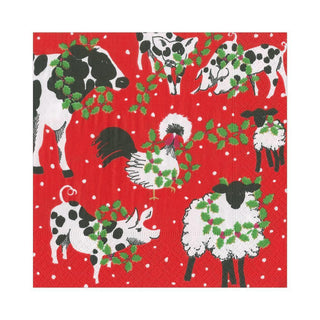 Caspari Christmas on the Farm Paper Luncheon Napkins - 20 Per Package 16780L