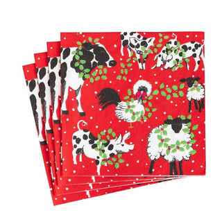 Caspari Christmas on the Farm Paper Luncheon Napkins - 20 Per Package 16780L