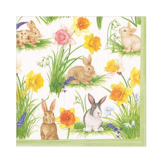Caspari Bunnies and Daffodils Paper Luncheon Napkins - 20 Per Package 16870L