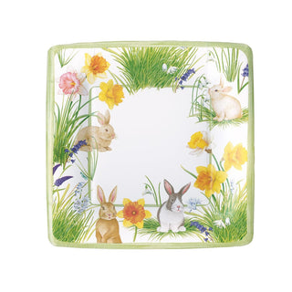 Caspari Bunnies and Daffodils Square Paper Salad & Dessert Plates - 8 Per Package 16870SP