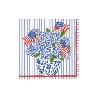 Caspari Flags and Hydrangeas Paper Cocktail Napkins - 20 Per Package 16900C