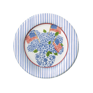 Caspari Flags and Hydrangeas Paper Salad & Dessert Plates - 8 Per Package 16900SP