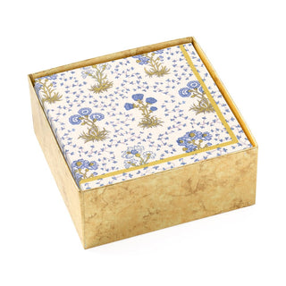 Caspari Semis de Fleurs Boxed Paper Cocktail Napkins in Blue - 40 Per Box 16961B