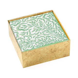 Caspari Block Print Leaves Boxed Paper Cocktail Napkins in Green - 40 Per Box 16981B