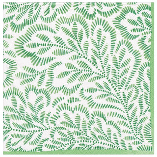 Caspari Block Print Leaves Paper Dinner Napkins in Green - 20 Per Package 16981D