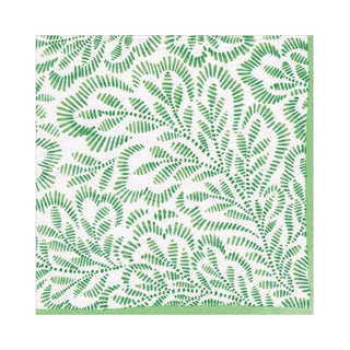 Caspari Block Print Leaves Paper Luncheon Napkins in Green - 20 Per Package 16981L