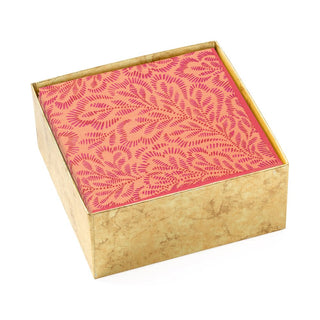 Caspari Block Print Leaves Boxed Paper Cocktail Napkins in Fuchsia & Orange - 40 Per Box 16982B