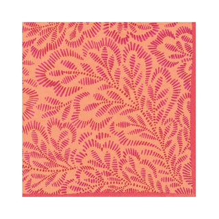 Caspari Block Print Leaves Paper Luncheon Napkins in Fuchsia & Orange - 20 Per Package 16982L