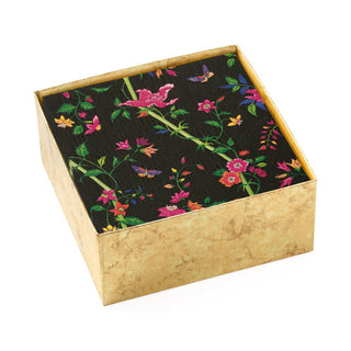Caspari Sprigged Silk Boxed Paper Cocktail Napkins in Black - 40 Per Box 17021B