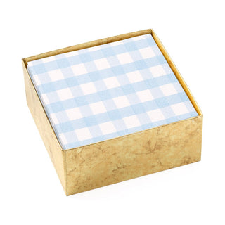 Caspari Gingham Boxed Paper Cocktail Napkins in Light Blue - 40 Per Box 17072B