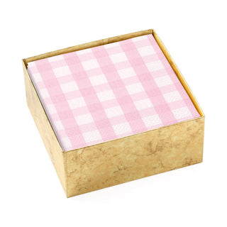 Caspari Gingham Boxed Paper Cocktail Napkins in Pink - 40 Per Box 17073B