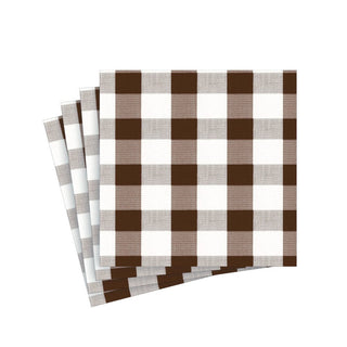 Caspari Gingham Paper Cocktail Napkins in Chocolate - 20 Per Package 17074C