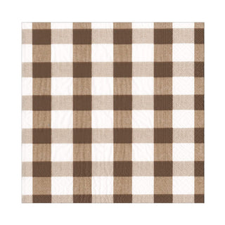 Caspari Gingham Paper Luncheon Napkins in Chocolate - 20 Per Package 17074L