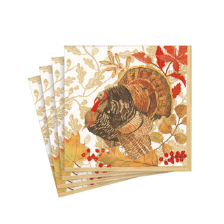 Caspari Woodland Turkey Paper Cocktail Napkins - 20 Per Package 17110C