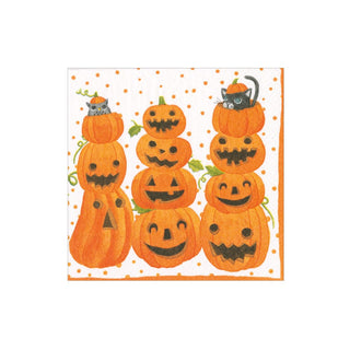 Caspari Jack O'lanterns Paper Cocktail Napkins - 20 Per Package 17120C