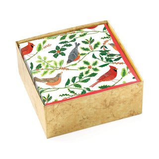 Caspari Songbirds and Holly Paper Cocktail Napkins in White - 40 Per Box 17160B