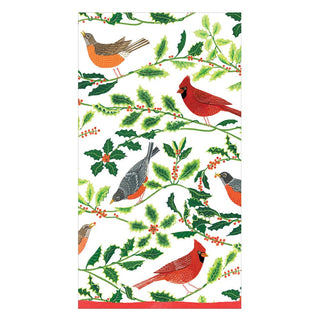 Caspari Songbirds and Holly Paper Guest Towel Napkins in White - 15 Per Package 17160G