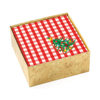 Caspari Christmas Tree Gingham Paper Cocktail Napkins - 40 Per Box 17170B