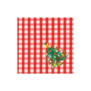 Caspari Christmas Tree Gingham Paper Cocktail Napkins - 20 Per Package 17170C