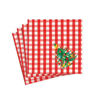 Caspari Christmas Tree Gingham Paper Cocktail Napkins - 20 Per Package 17170C