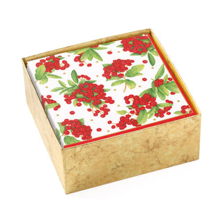 Caspari Christmas Berry Paper Cocktail Napkins in Red- 40 Per Box 17230B