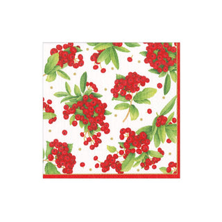 Caspari Christmas Berry Paper Cocktail Napkins in Red- 20 Per Package 17230C