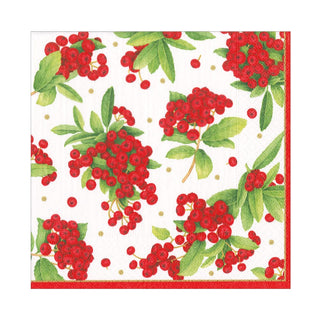 Caspari Christmas Berry Paper Luncheon Napkins in Red - 20 Per Package 17230L