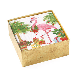 Caspari Christmas Flamingos Paper Cocktail Napkins - 40 Per Box 17240B