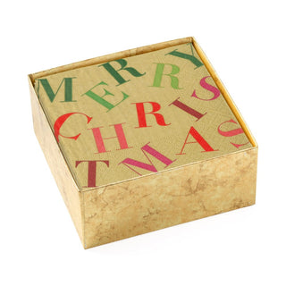 Caspari Merry Christmas Toss Paper Cocktail Napkins in Gold - 40 Per Box 17260B