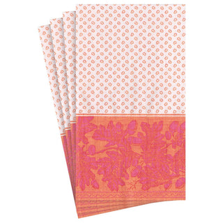 Caspari Oak Leaves & Acorns Paper Linen Guest Towel Napkins in Orange/Fuchsia - 12 Per Package 17290GG