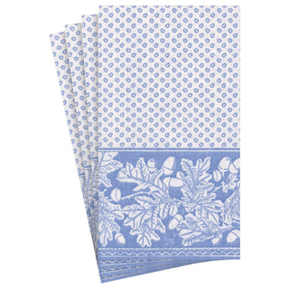 Caspari Oak Leaves & Acorns Paper Linen Guest Towel Napkins in French Blue/White - 12 Per Package 17292GG