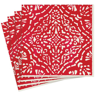 Caspari Annika Paper Linen Dinner Napkins in Red - 12 Per Package 17300DG