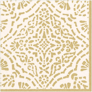 Caspari Annika Paper Linen Dinner Napkins in Ivory/Gold - 12 Per Package 17301DG