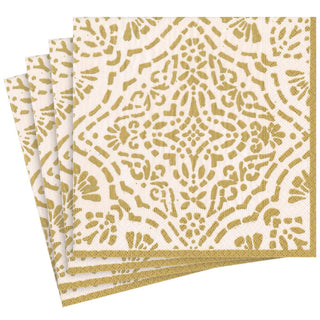 Caspari Annika Paper Linen Dinner Napkins in Ivory & Gold - 12 Per Package 17301DG