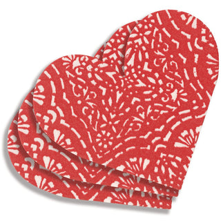 Caspari Annika Heart Die-Cut Paper Linen Luncheon Napkins in Red - 15 Per Package 17302LGDC